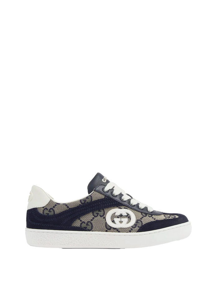 Kids G74 Leren suède sneaker in blauw en beige