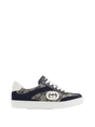 Kids G74 Leren suède sneaker in blauw en beige
