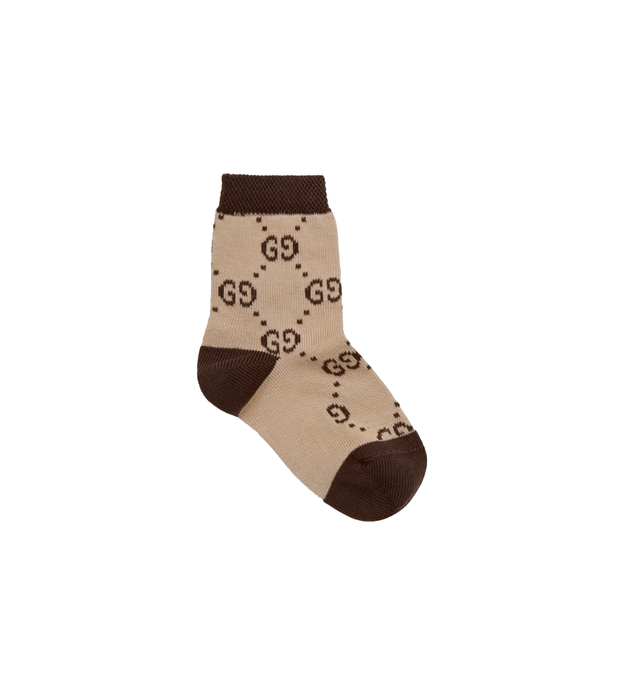Gucci GG Stretch Cotton Socks in Beige & Dark Brown (Baby)