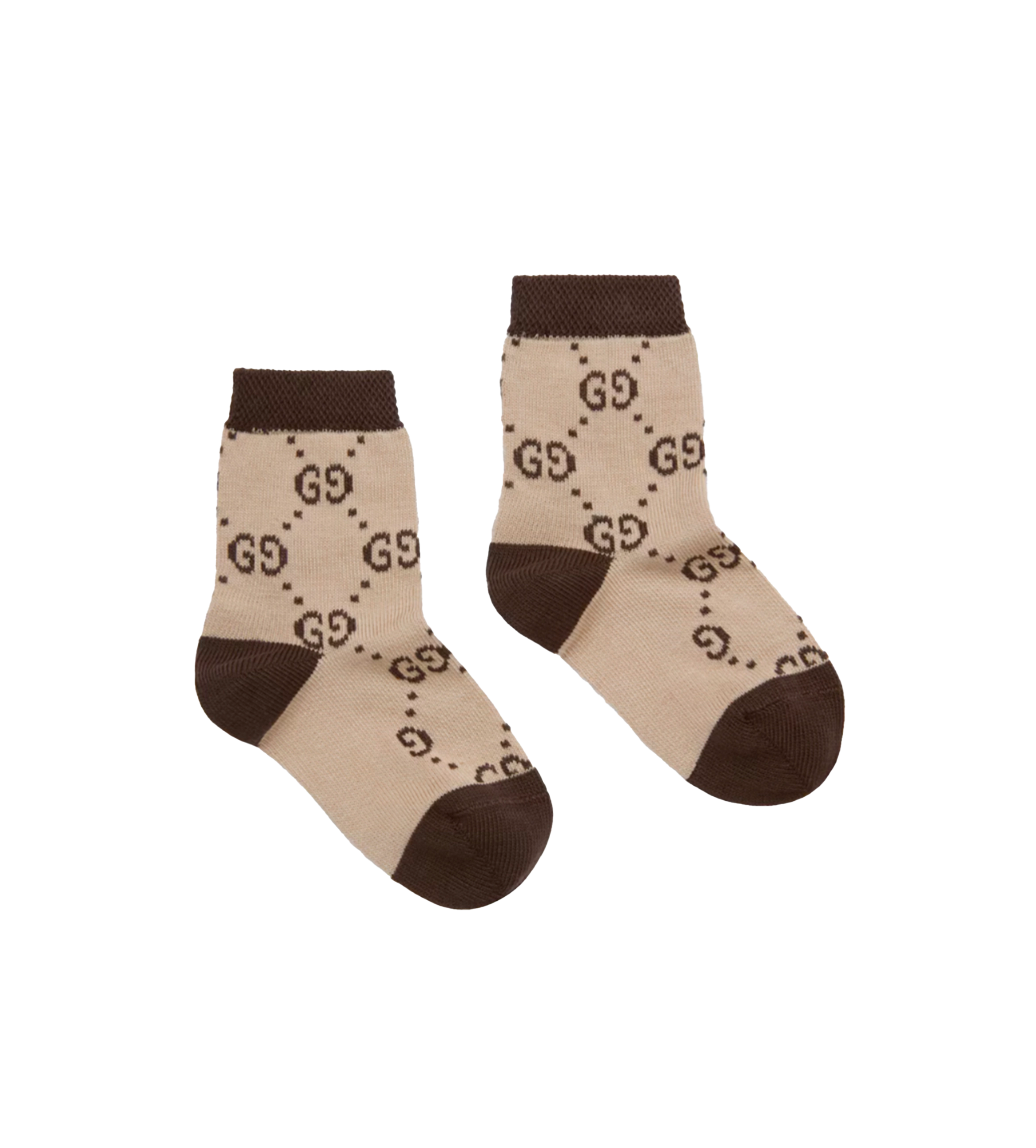 Gucci GG Stretch Cotton Socks in Beige & Dark Brown (Baby)