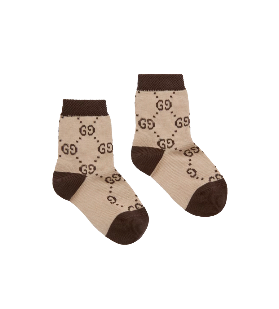 Gucci GG Stretch Cotton Socks in Beige & Dark Brown (Baby)