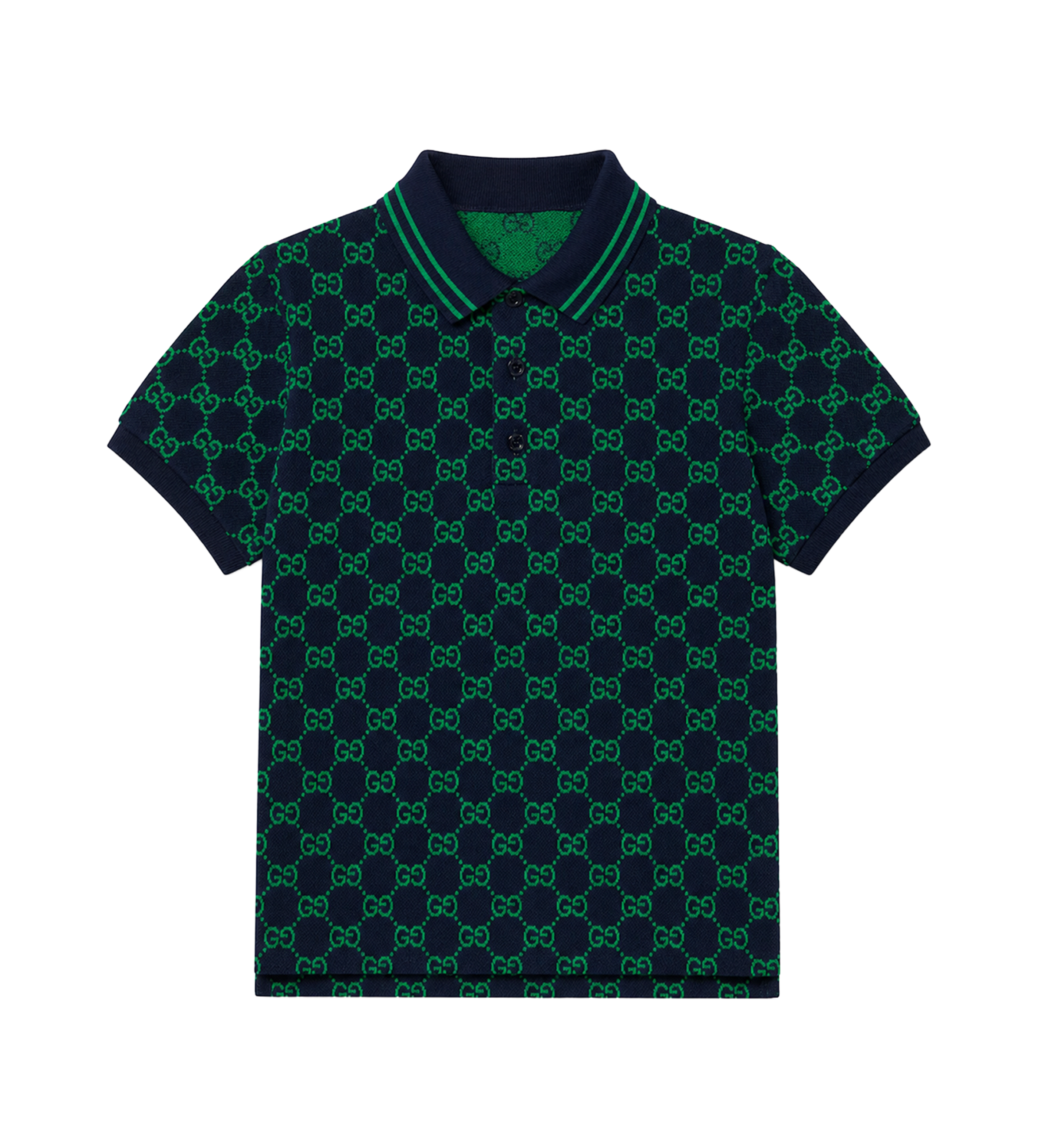 Gucci Children’s GG Cotton Polo Shirt in Navy/Green