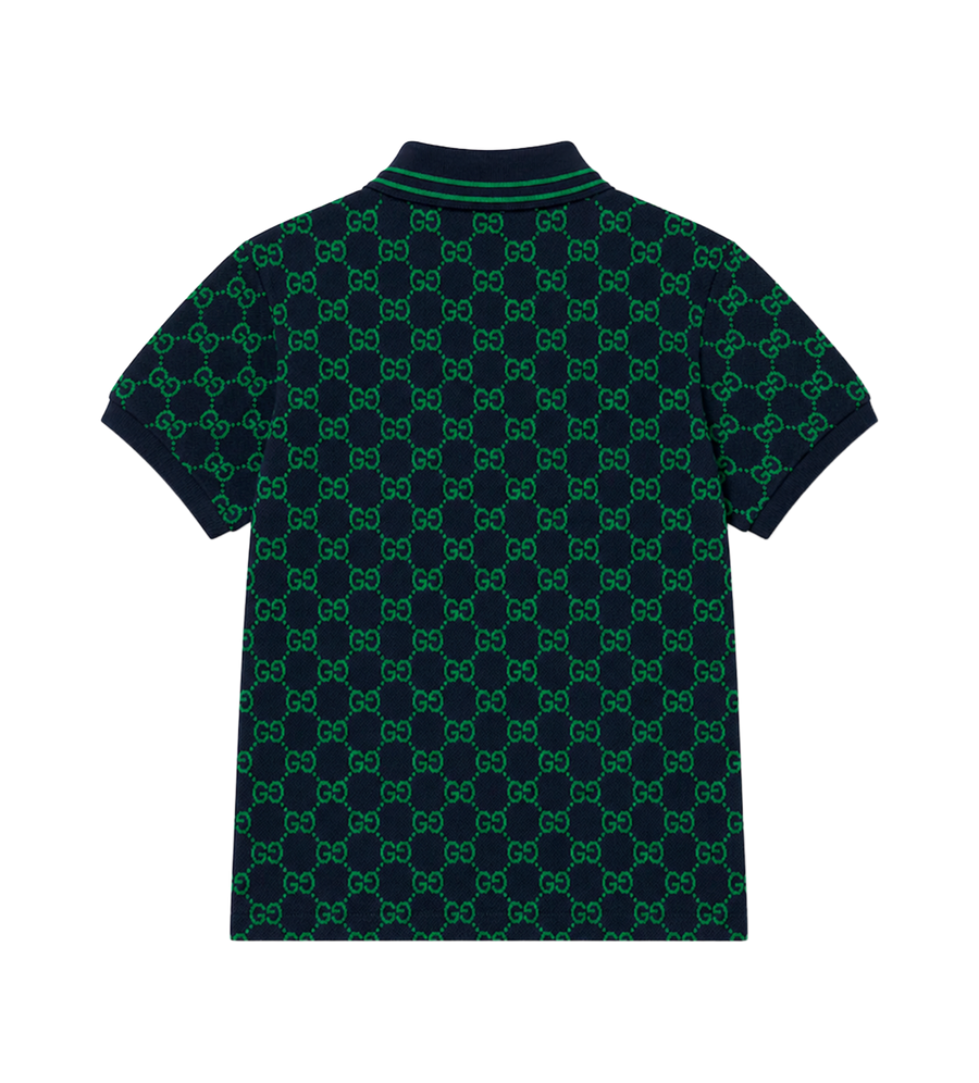 Gucci Children’s GG Cotton Polo Shirt in Navy/Green