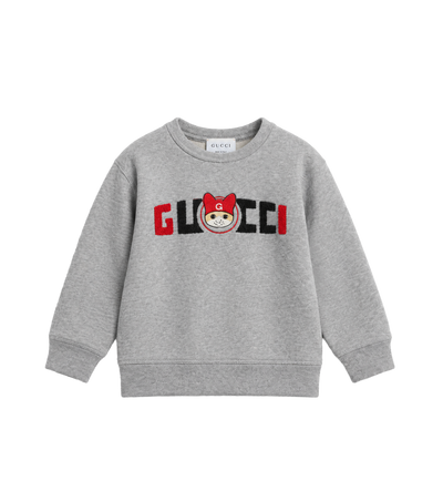 Kids Sweatshirt With Cat Print Melange Grey
