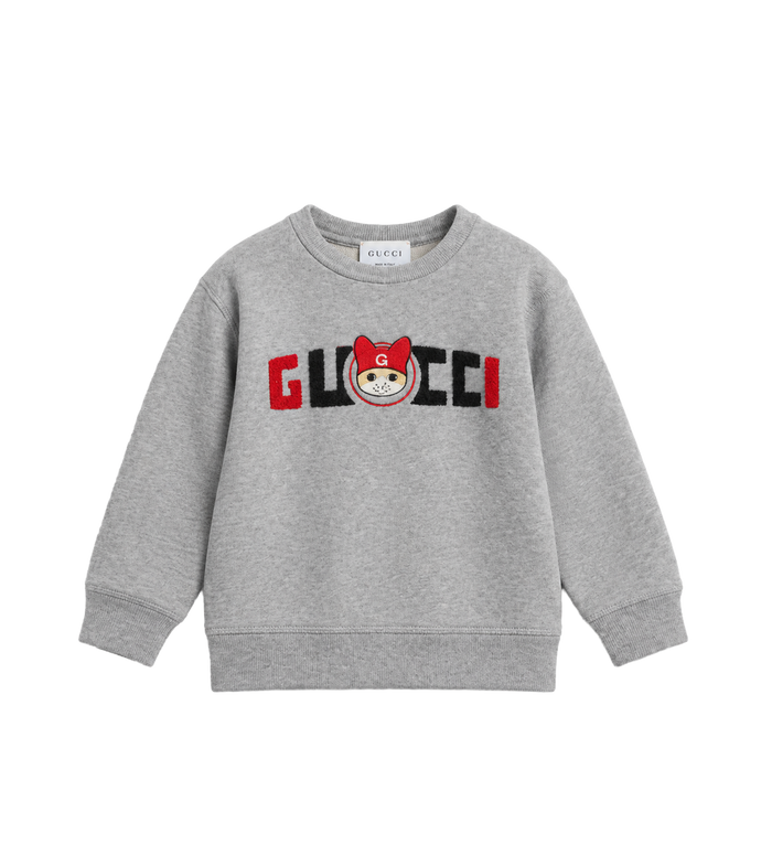 Kids Sweatshirt With Cat Print Melange Grey