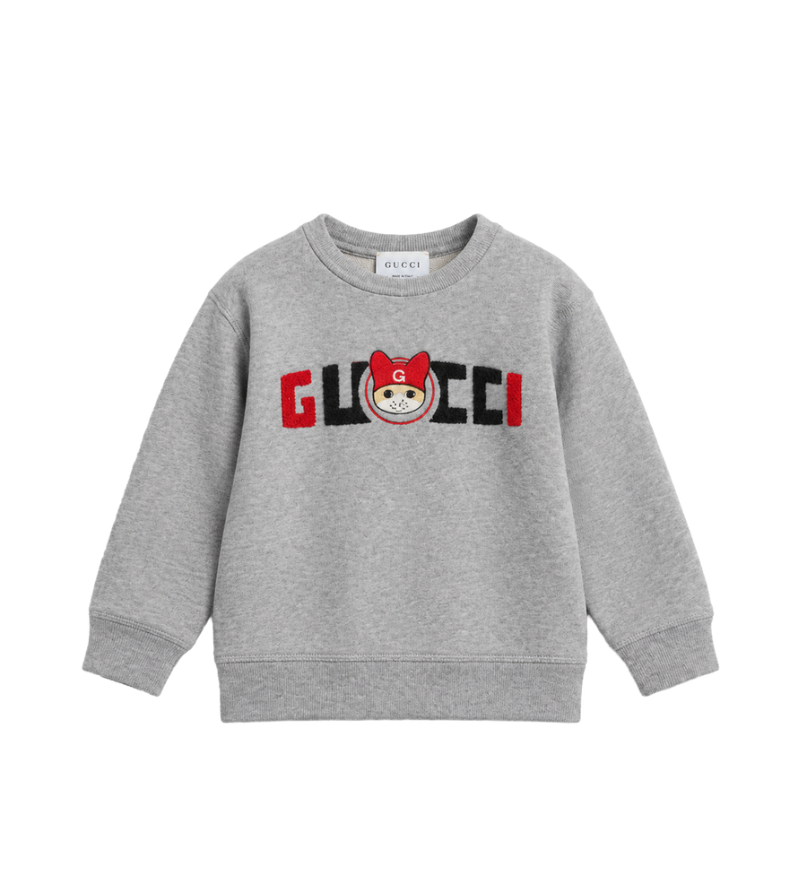 Kids Sweatshirt With Cat Print Melange Grey