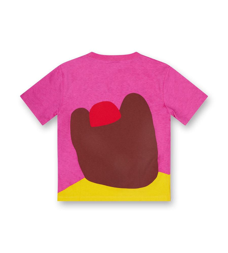 Pink Gucci t-shirt with a bear graphic on a white background