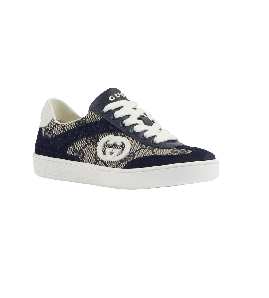 Gucci G74 Leather Suede Sneaker in Blue & Beige (GS)