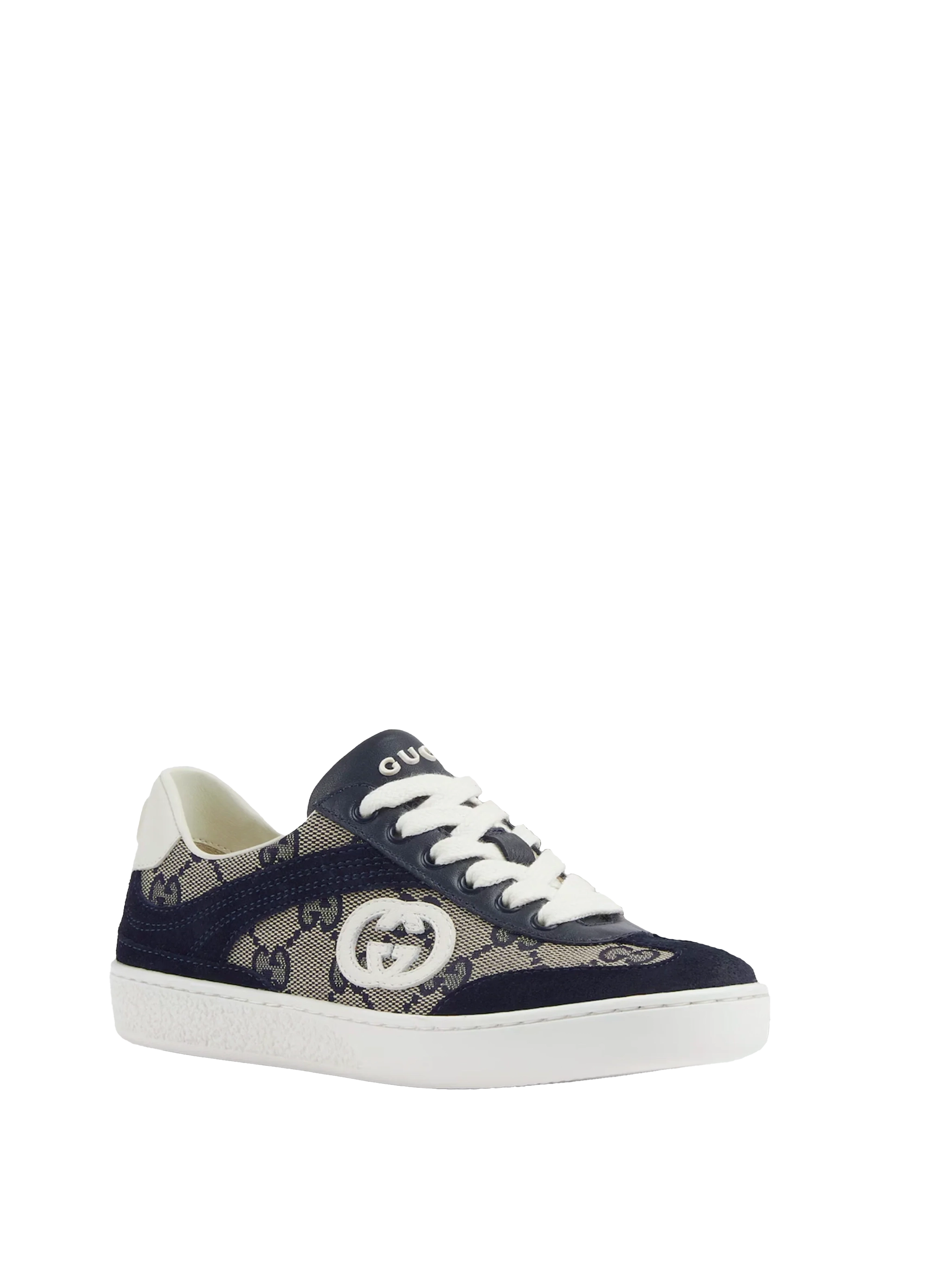 Gucci G74 leren suède sneaker in blauw en beige (GS)