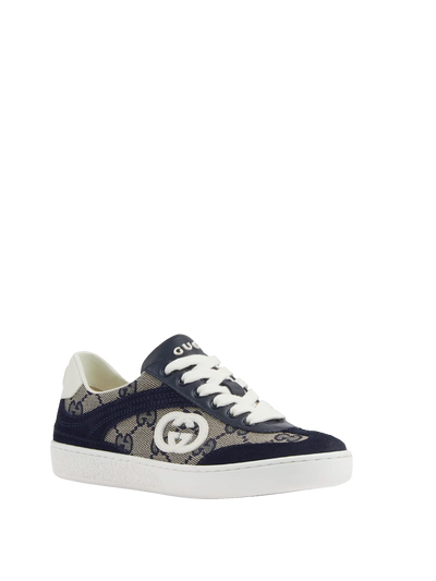 Kids G74 Leren suède sneaker in blauw en beige
