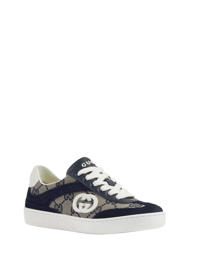 Kids G74 Leren suède sneaker in blauw en beige