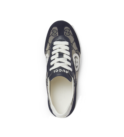 Kids G74 Leren suède sneaker in blauw en beige