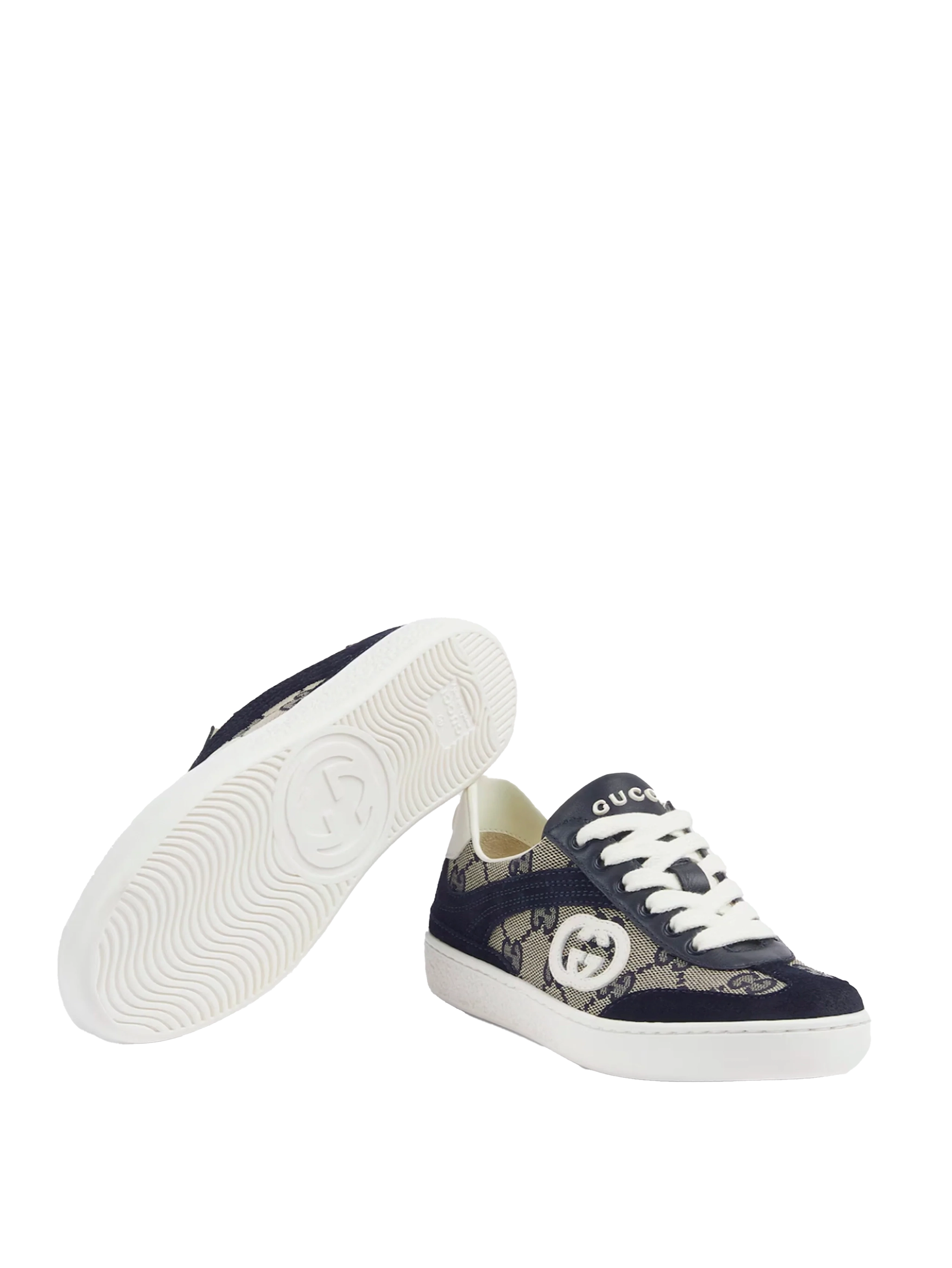 Gucci G74 leren suède sneaker in blauw en beige (GS)