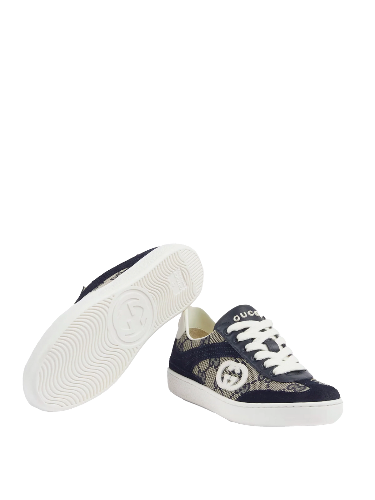 Kids G74 Leren suède sneaker in blauw en beige