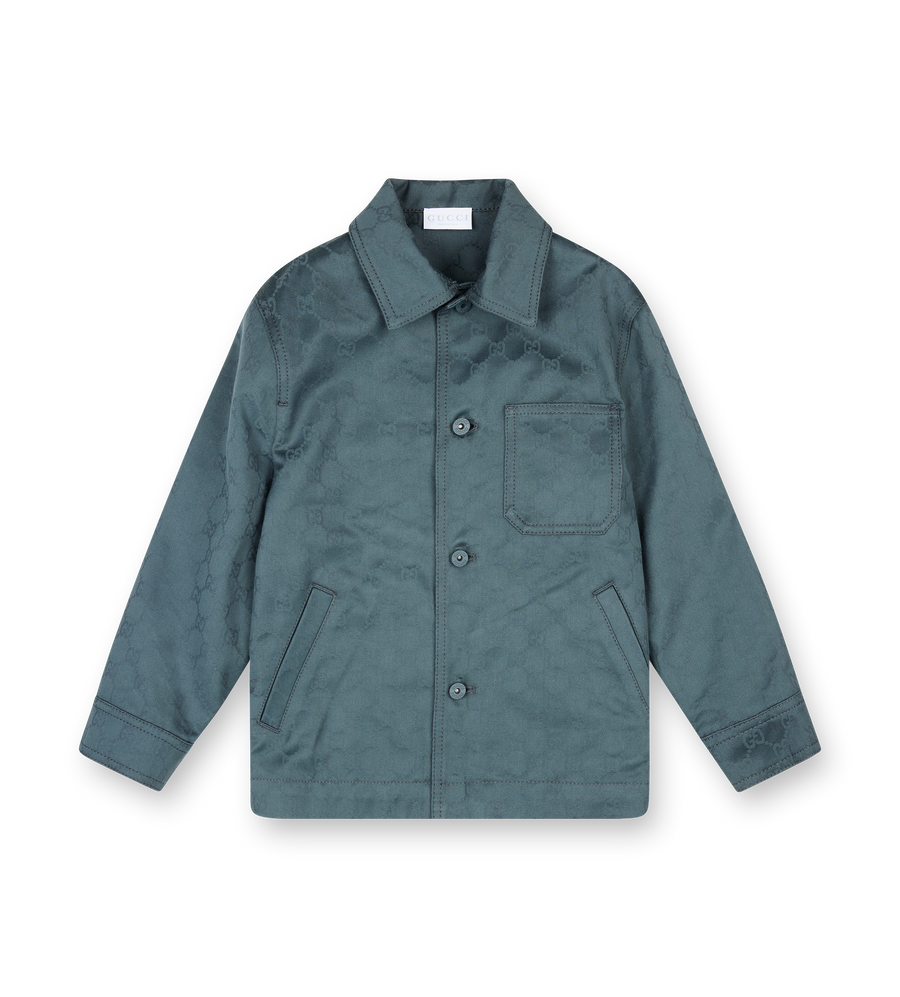 Gucci GG Gabardine Button-Up Shirt Jacket in Green (Kids)