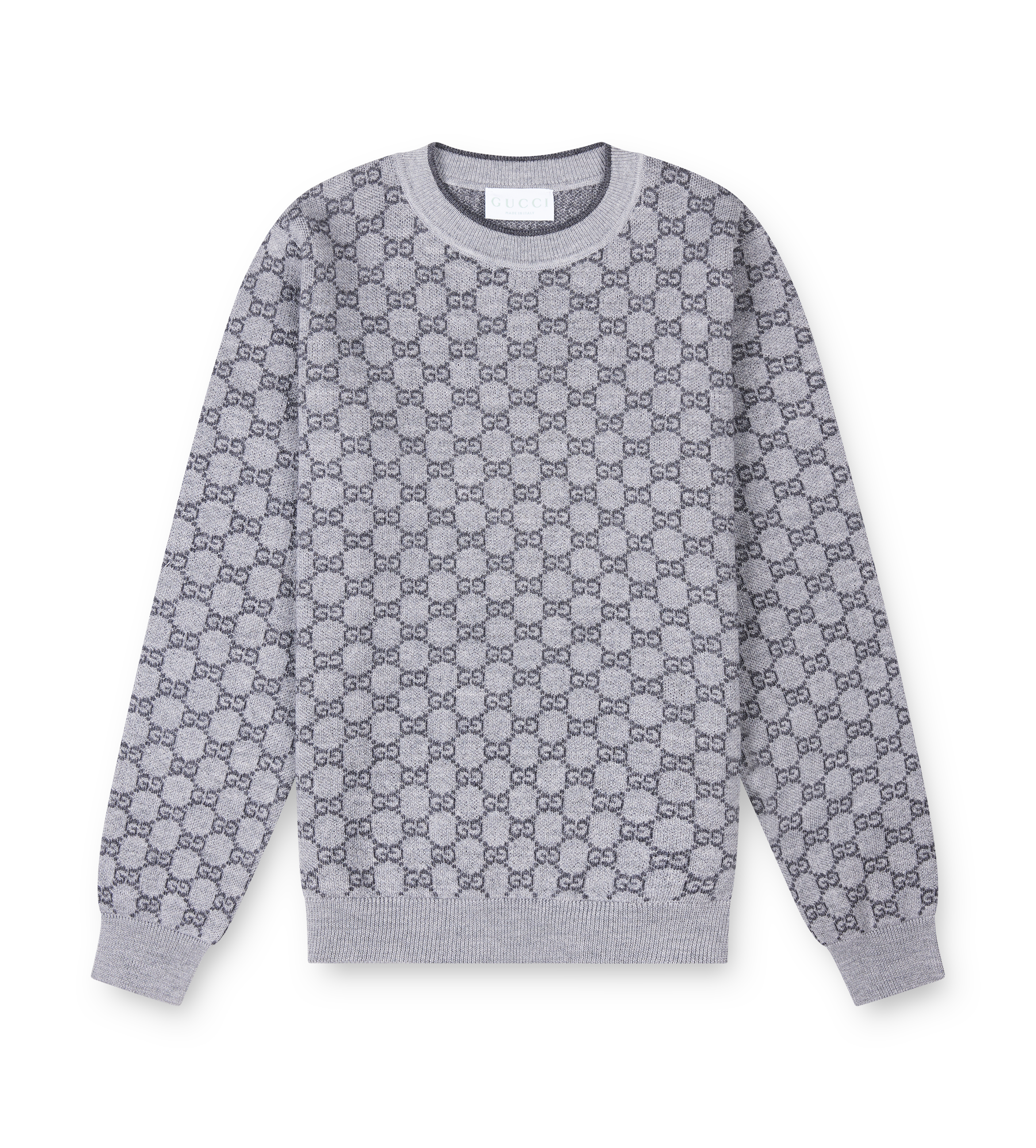 Grey gucci crewneck sweater with GG logo print