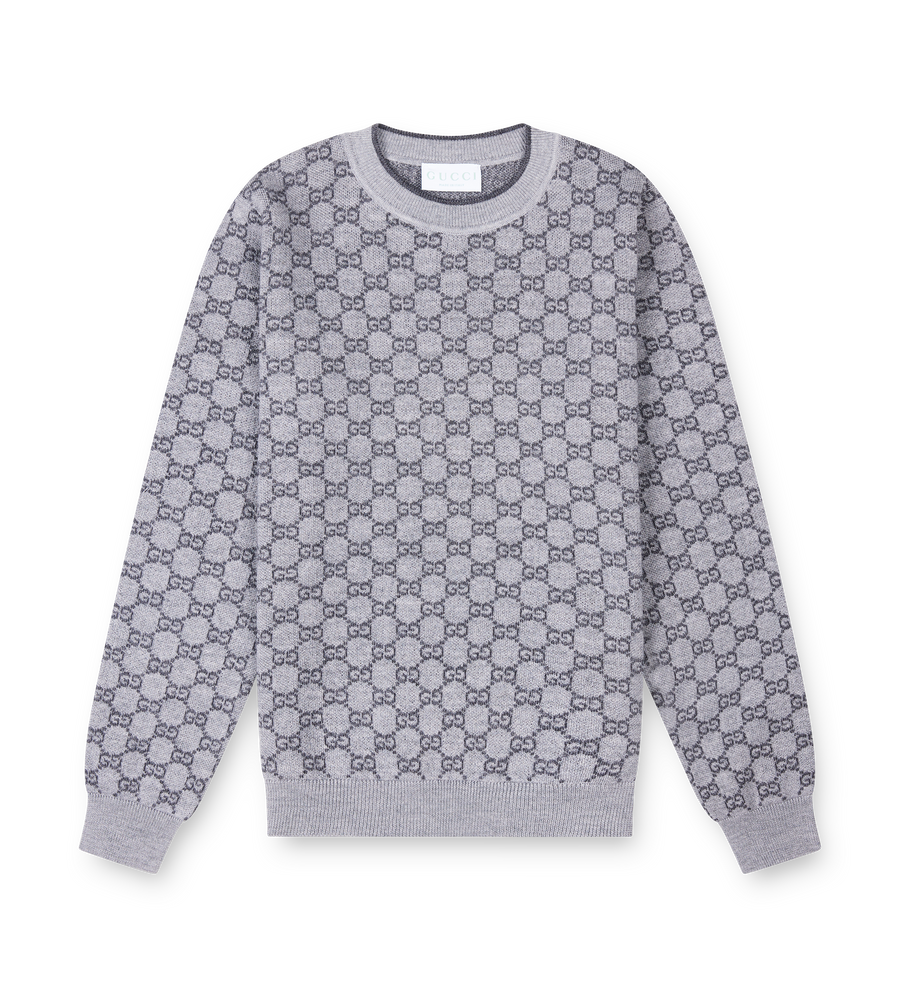 Grey gucci crewneck sweater with GG logo print
