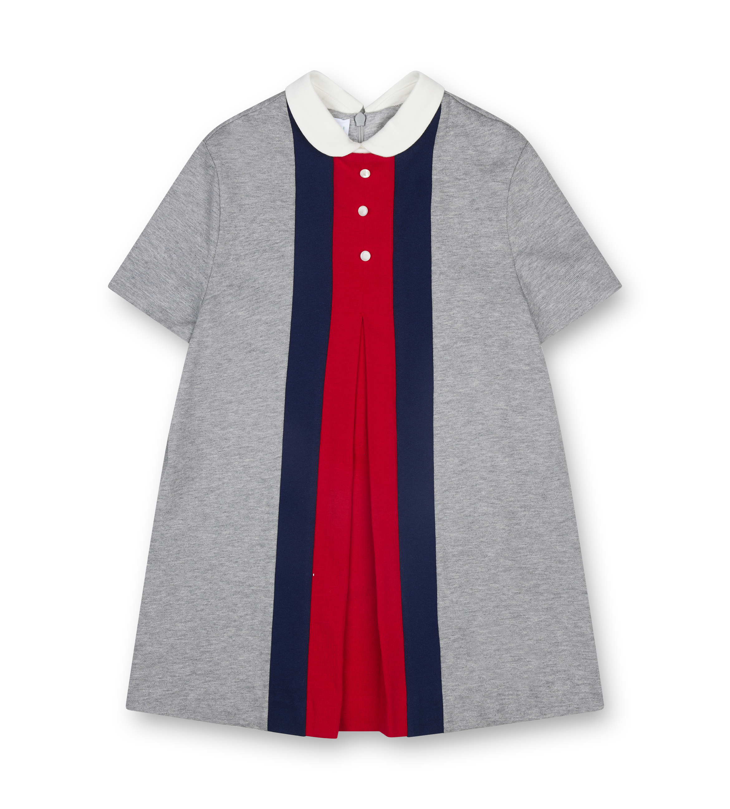 Gray Gucci dress with red and navy stripe on a white background