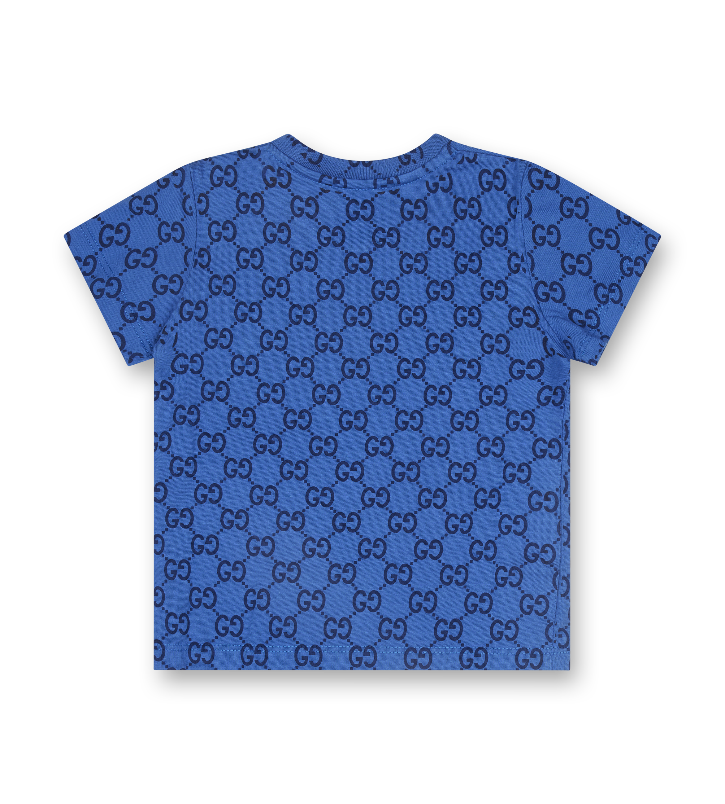 Blue t-shirt with Gucci GG logo print repeated. 