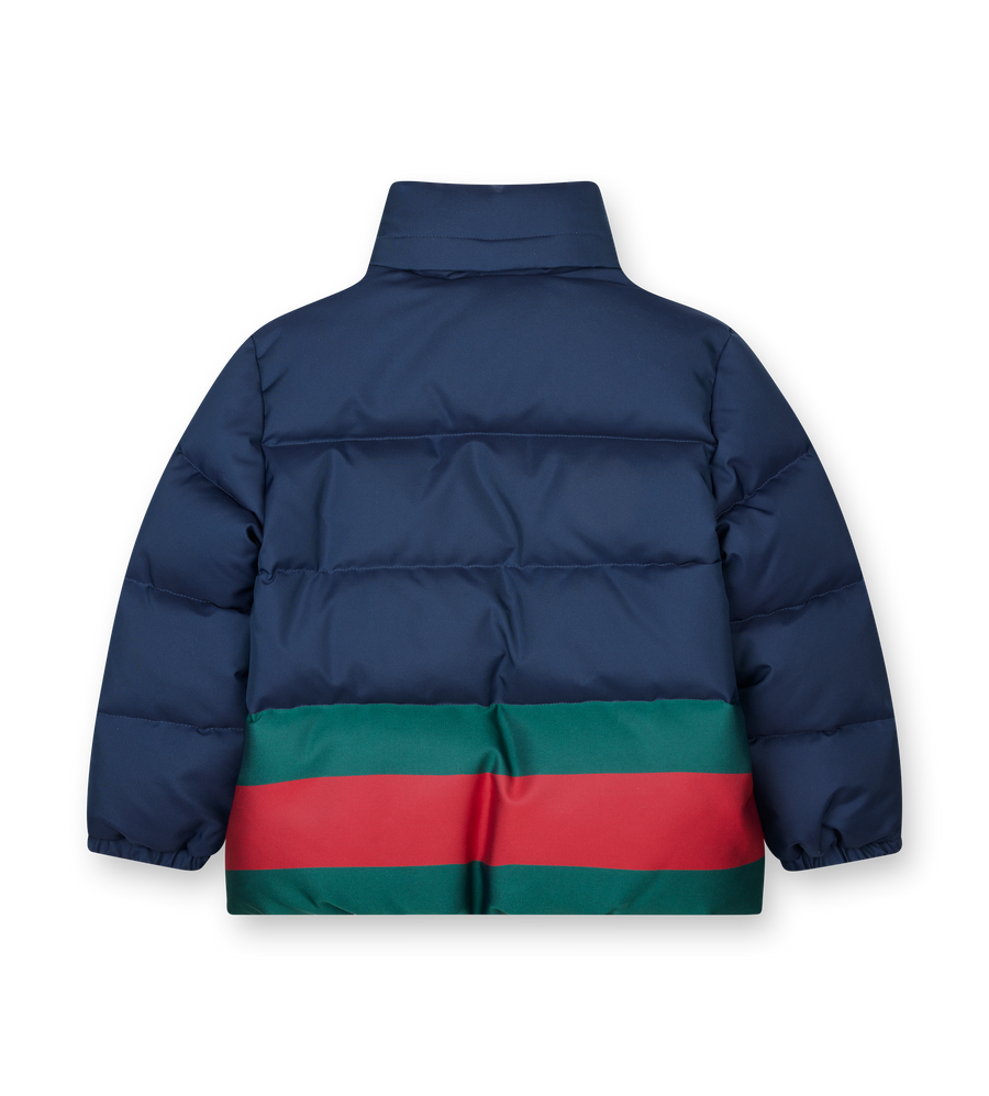 Gucci Nylon Puffer Jacket with Web Detail in Dark Blue (Kids)