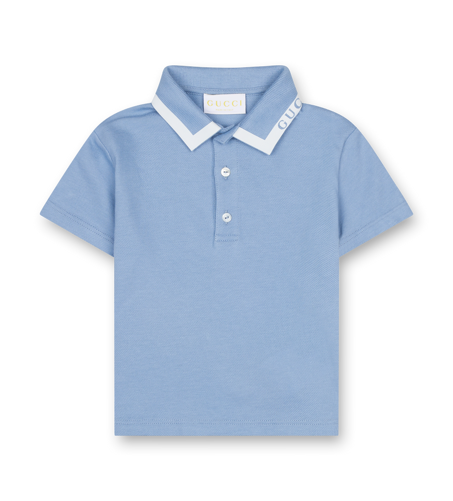 Gucci Printed Collar Cotton Polo Shirt Light Blue (Kids)