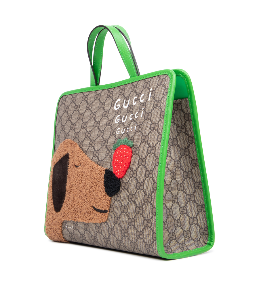 Gucci Printed GG Supreme Tote Bag in Beige/ Brown/ Green (Kids)