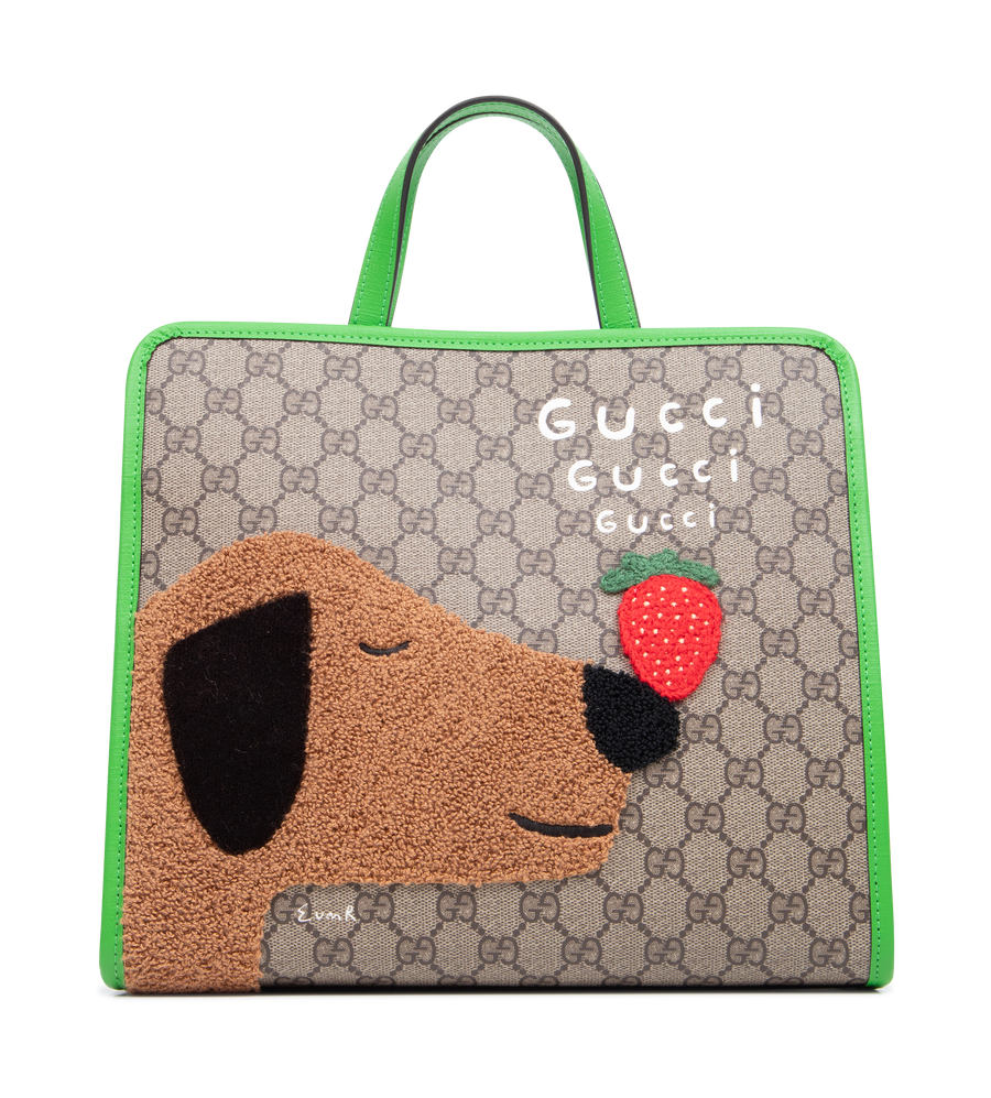 Gucci Printed GG Supreme Tote Bag in Beige/ Brown/ Green (Kids)