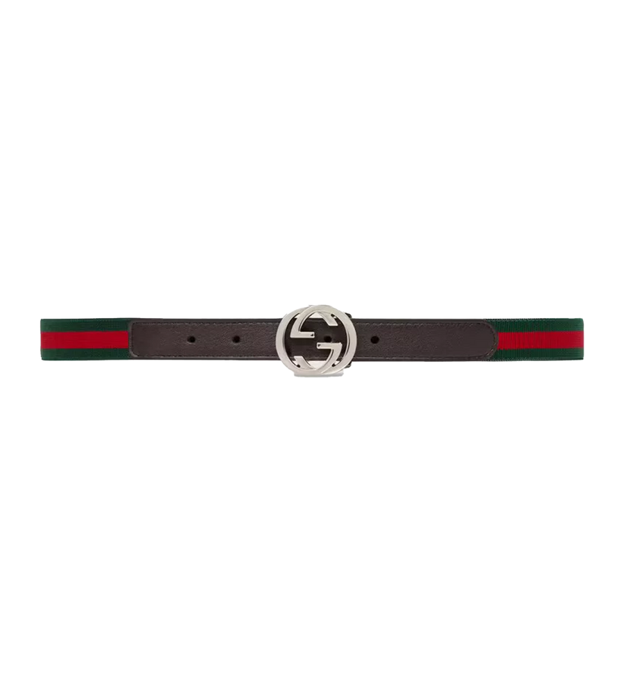 Gucci Reversible Belt with Interlocking G Buckle in Brown, Green and Red (Kids)