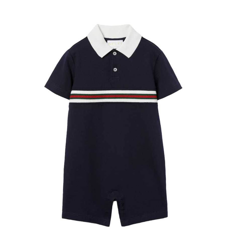 Gucci Baby-katoenen rompertje met web - Marineblauw