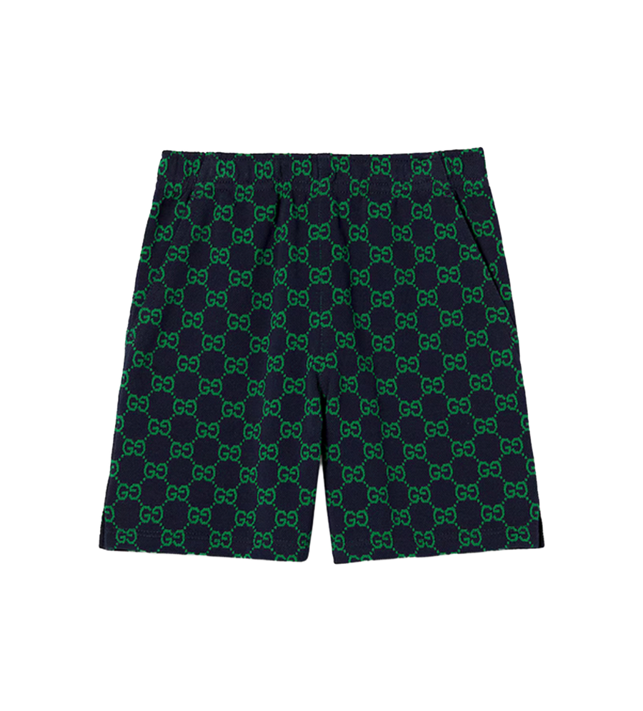 Gucci Children’s GG Cotton Shorts in Navy/Green