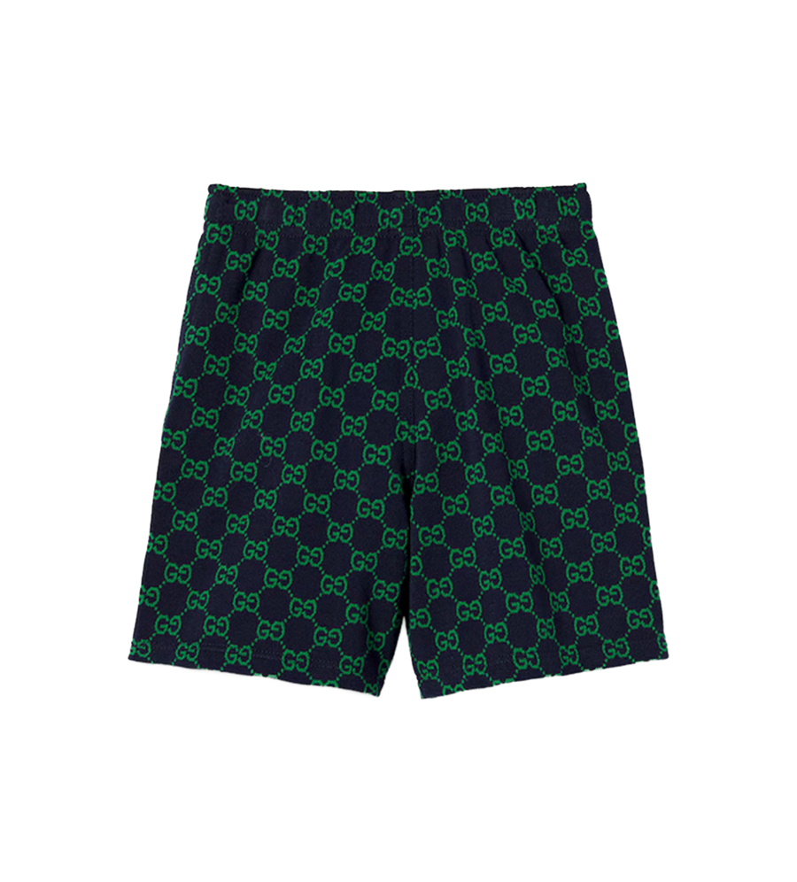 Gucci Children’s GG Cotton Shorts in Navy/Green