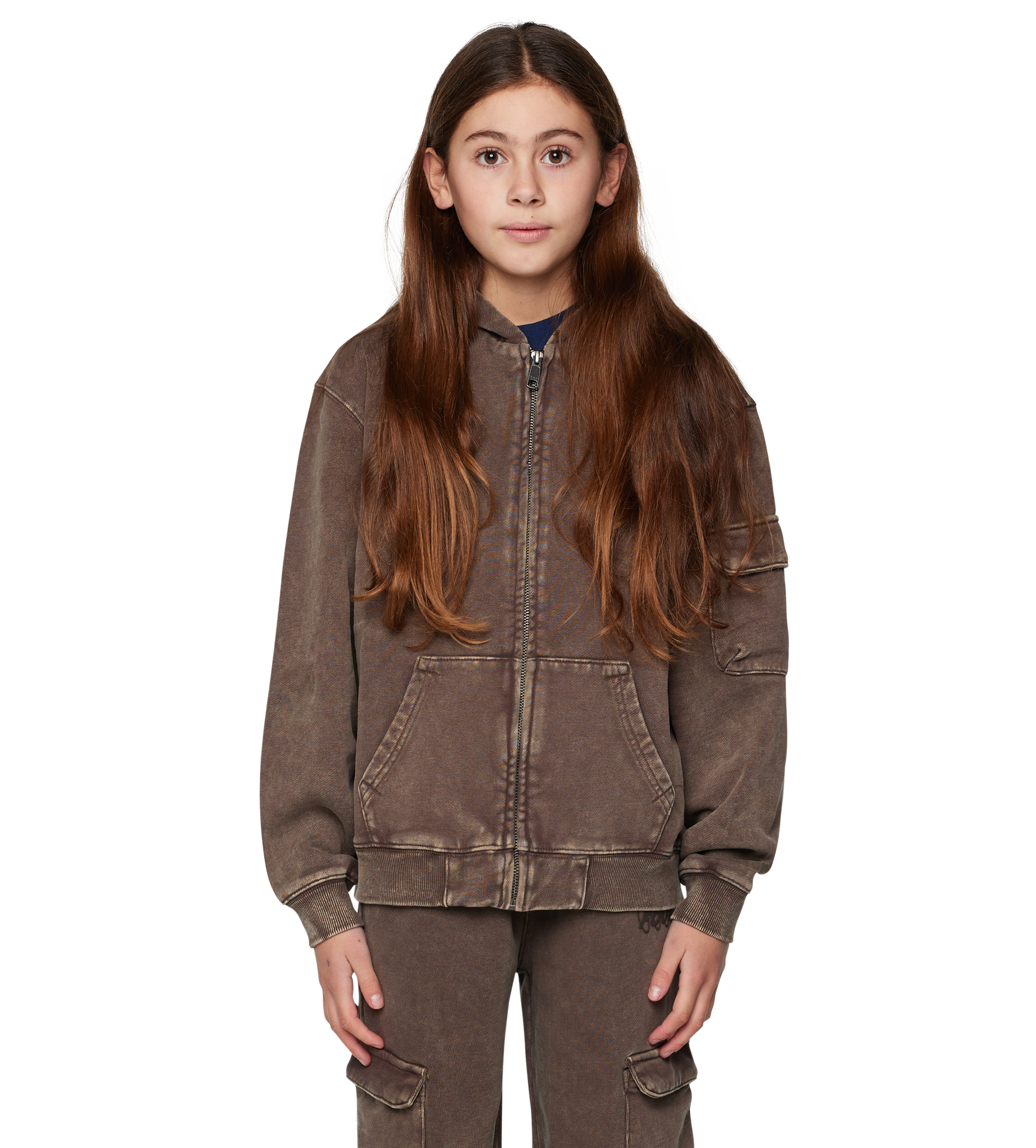 Circles Boxy Zip Up Hoodie Washed Brown