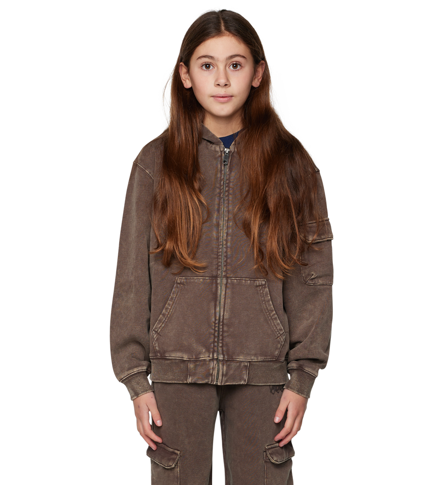 Circles Boxy Zip Up Hoodie Washed Brown