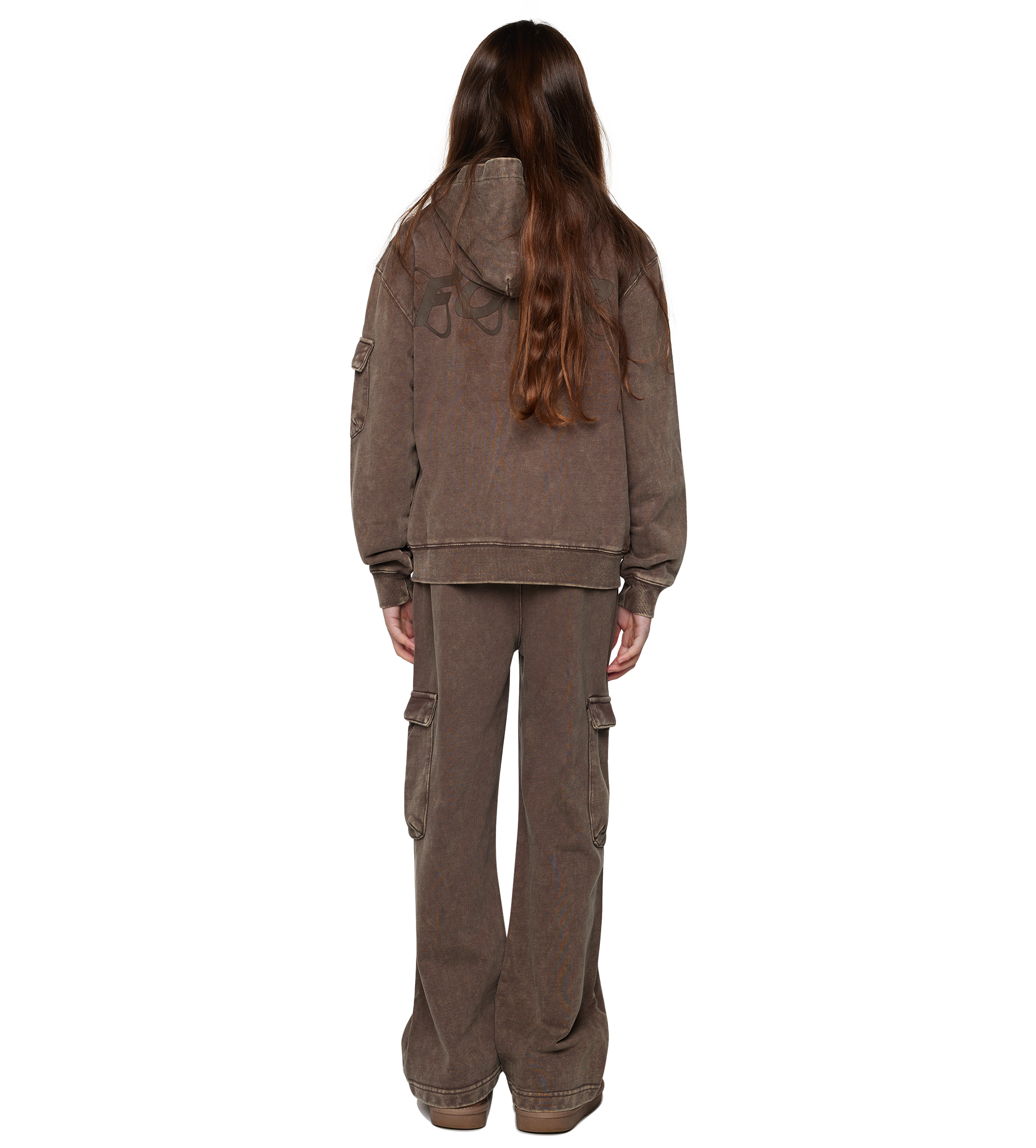 Circles Boxy Zip Up Hoodie Washed Brown