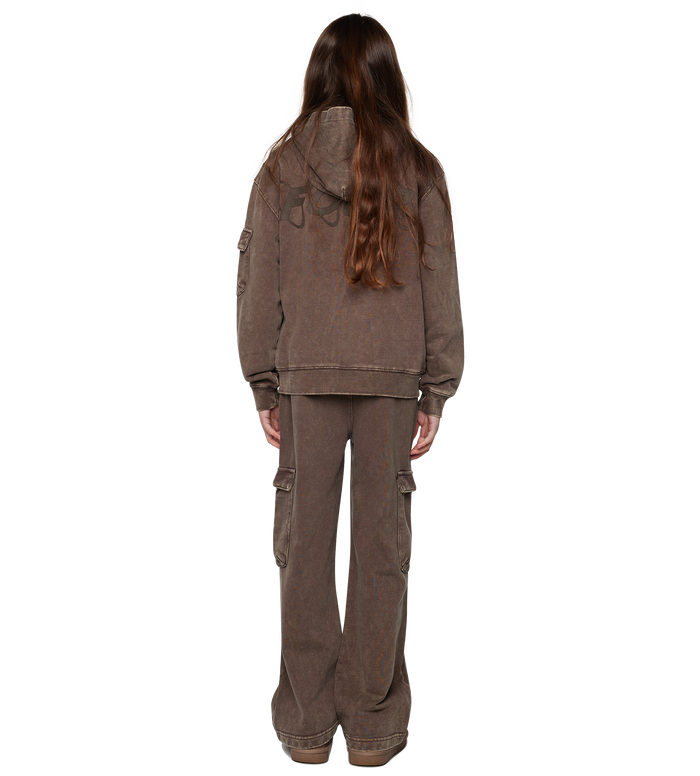 Circles Boxy Zip Up Hoodie Washed Brown