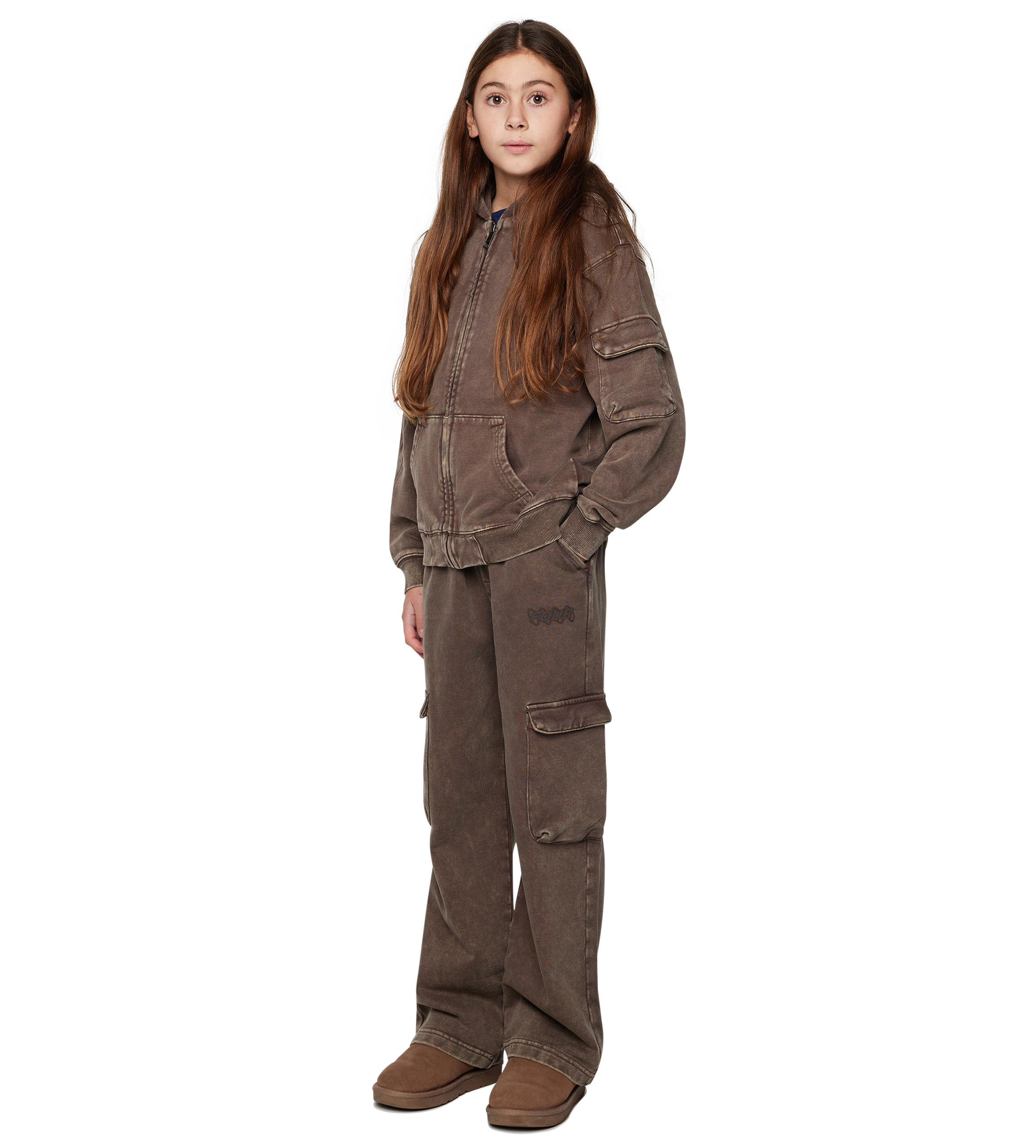 Circles Boxy Zip Up Hoodie Washed Brown