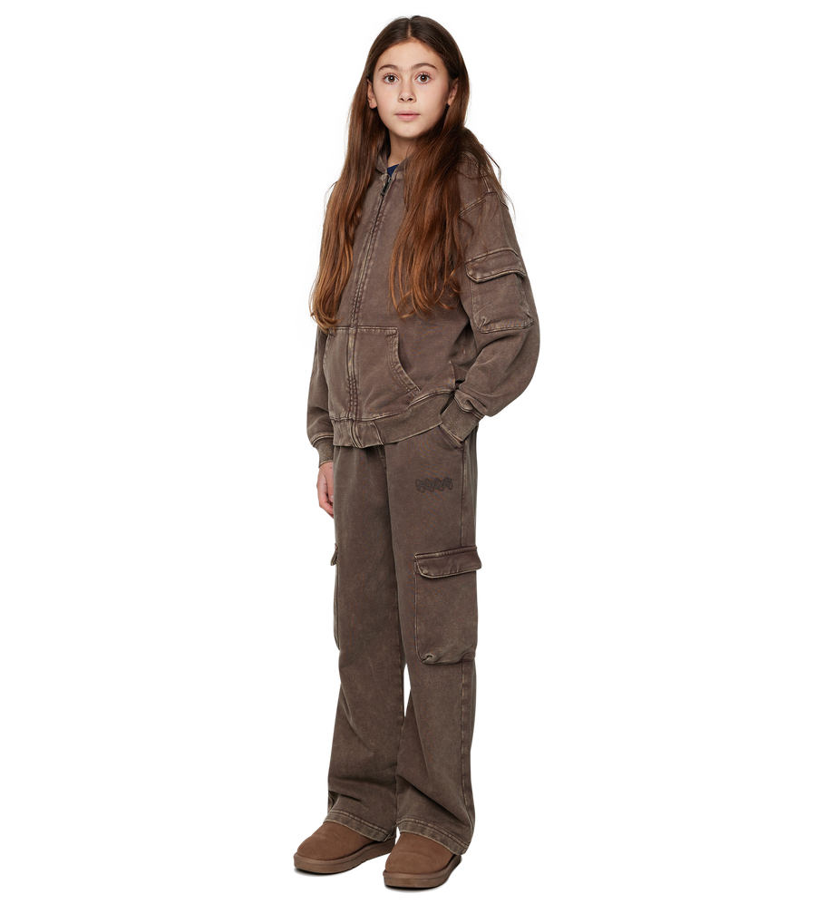 Circles Boxy Zip Up Hoodie Washed Brown