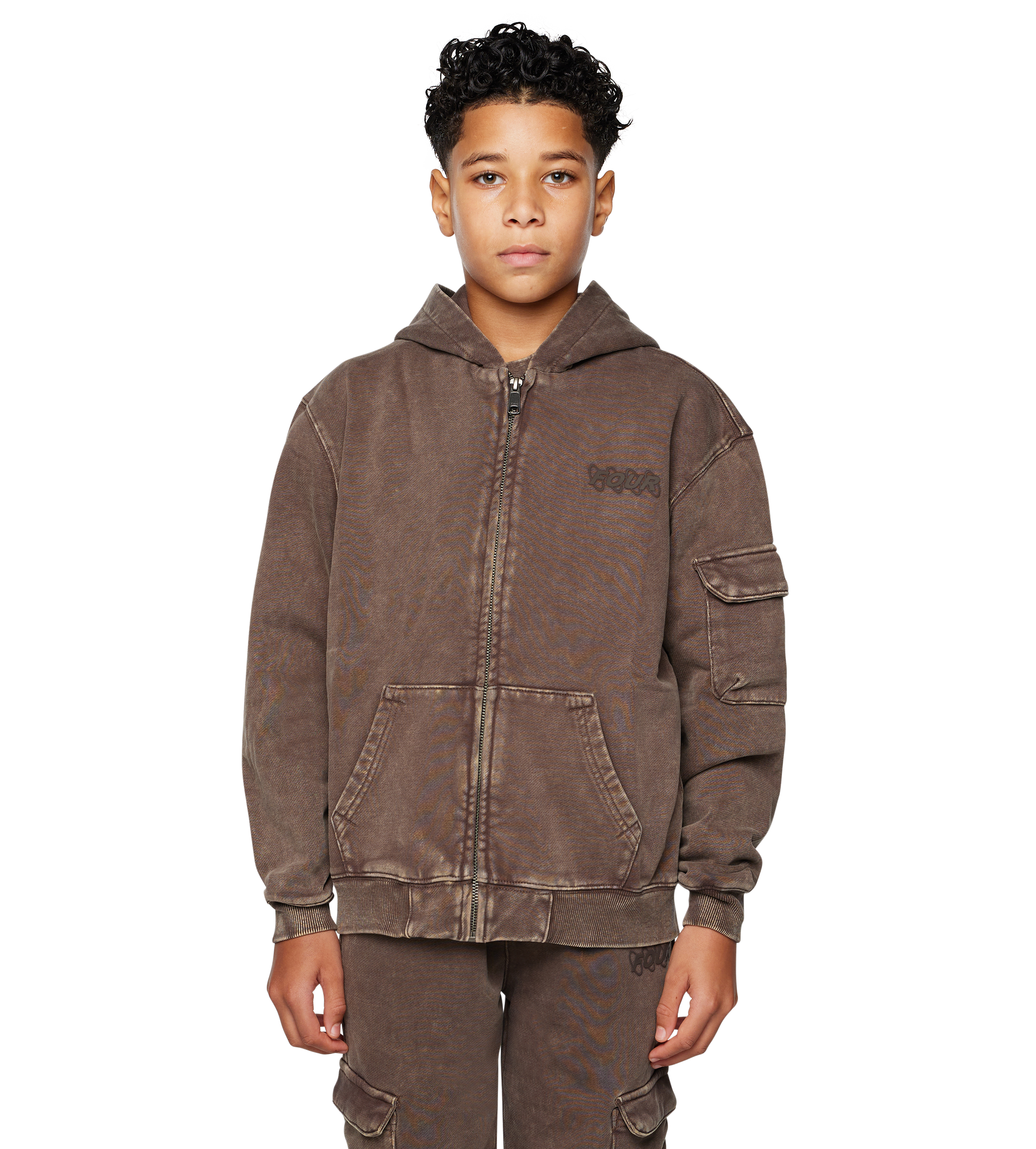 Circles Boxy Zip Up Hoodie Washed Brown
