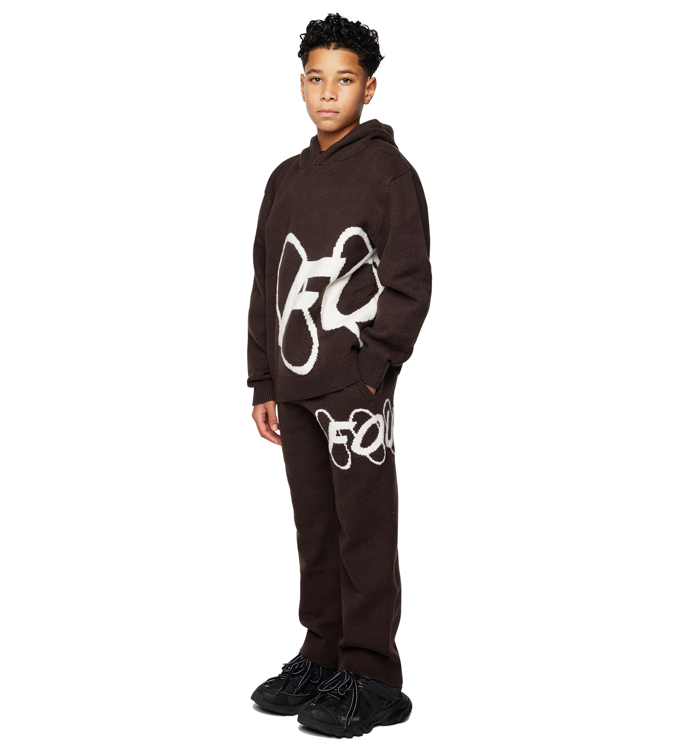 Big Circles Knitted Hoodie Brown