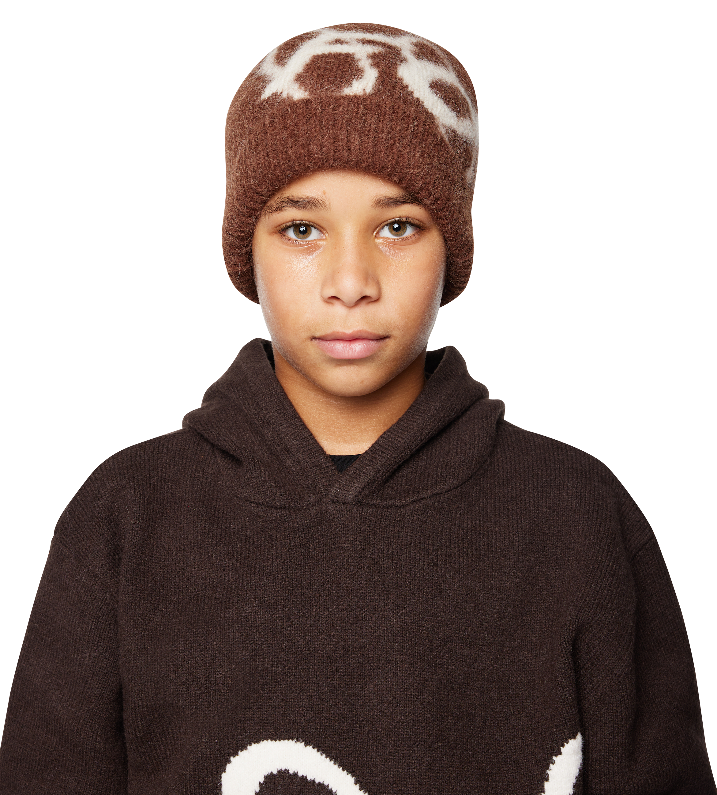 Big Circles Fluffy Beanie Brown