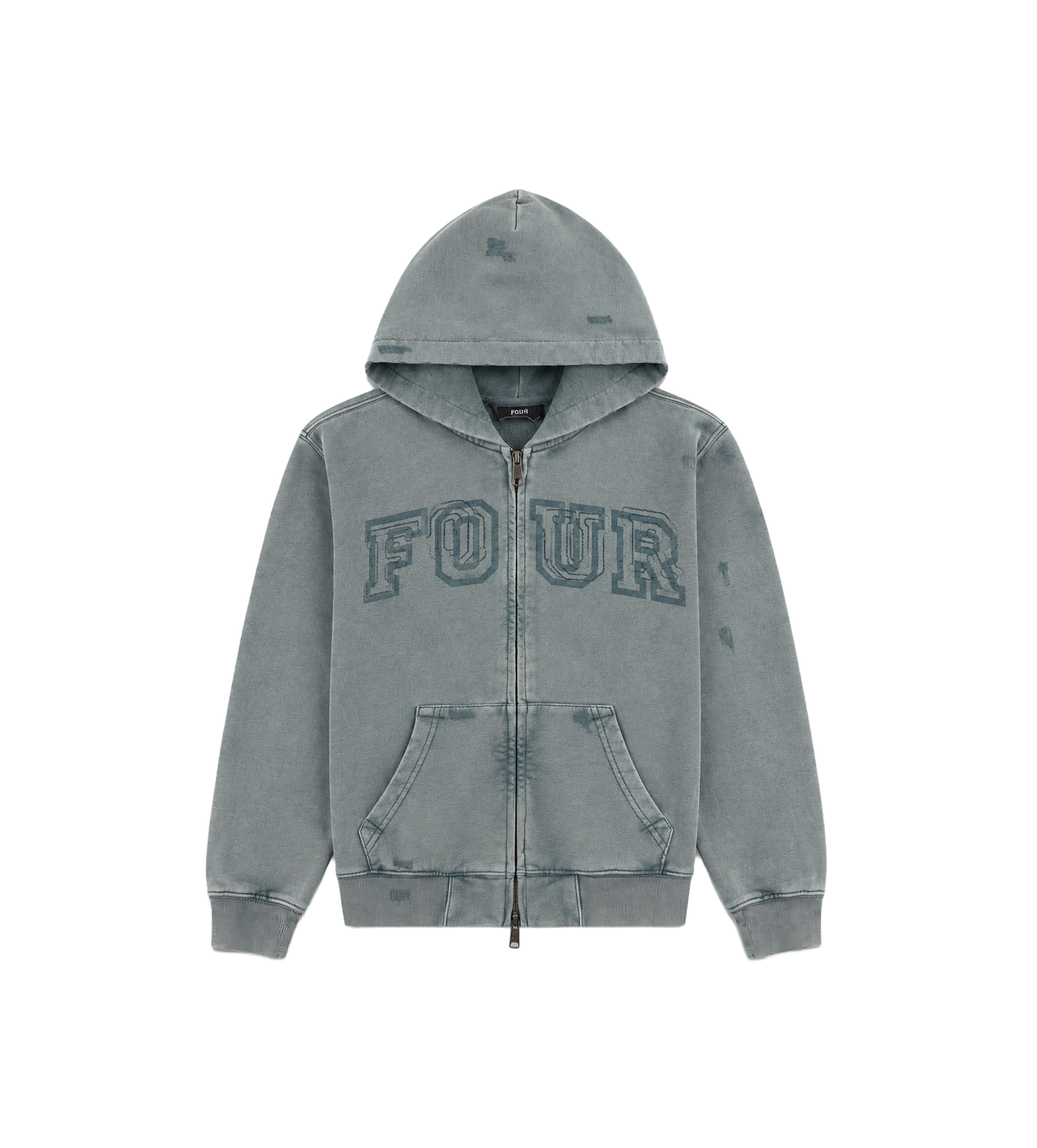 Arch Zip Up Hoodie Washed Grijs