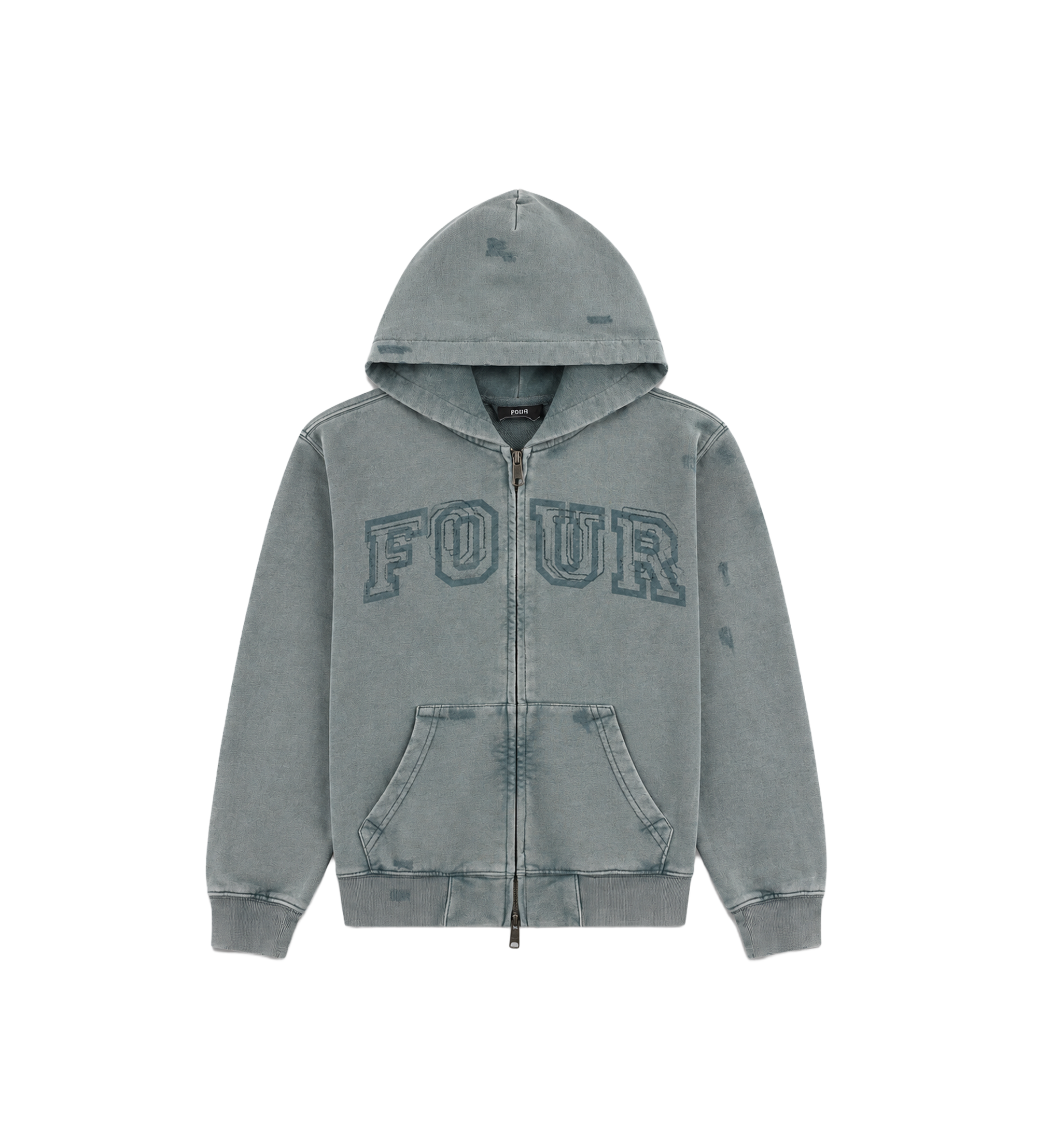 Arch Zip Up Hoodie Washed Grijs