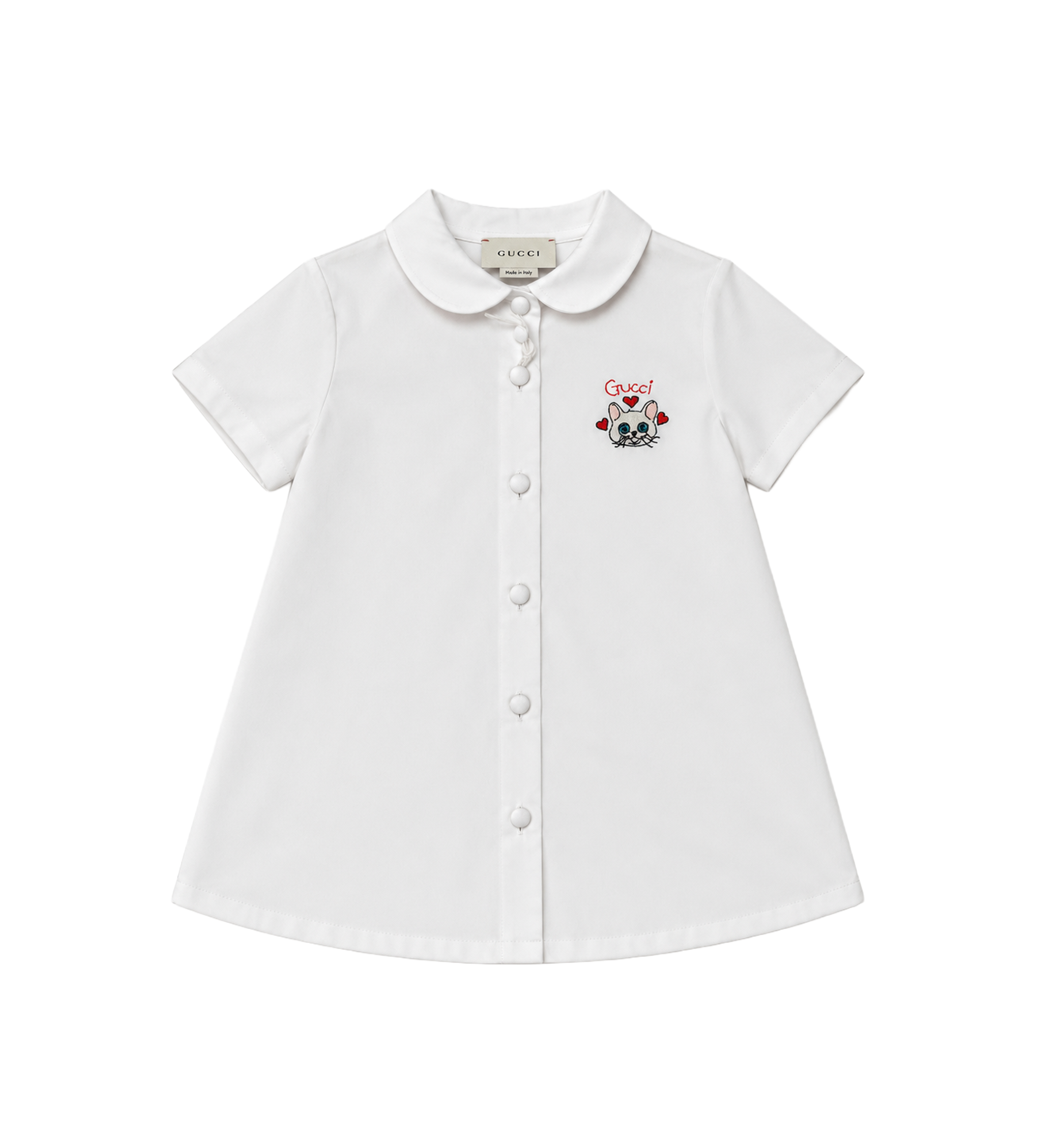 Kids Geborduurd Kat Katoenen Shirt Wit