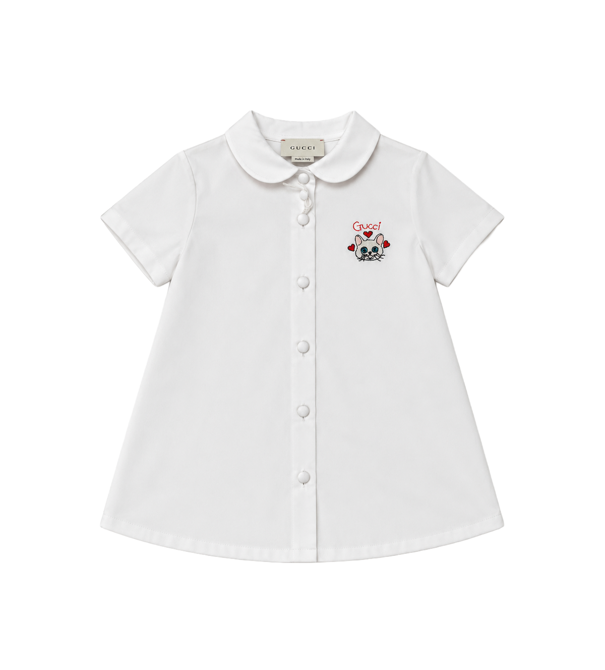 Kids Embroidered Cat Cotton Shirt White