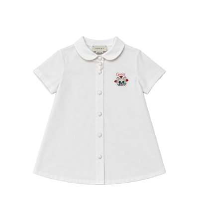 Kids Embroidered Cat Cotton Shirt White