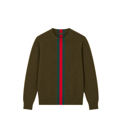 Kids Web Stripe Wool Sweater Moss Green