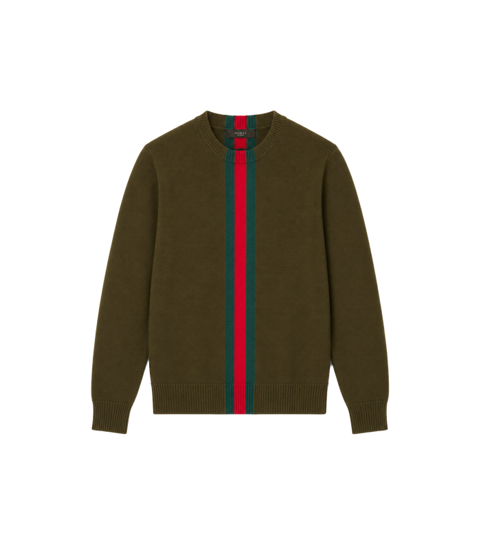 Kids Web Stripe Wool Sweater Moss Green