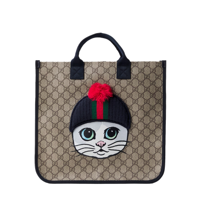 Kids GG Canvas Tote Bag Beige / Ebony