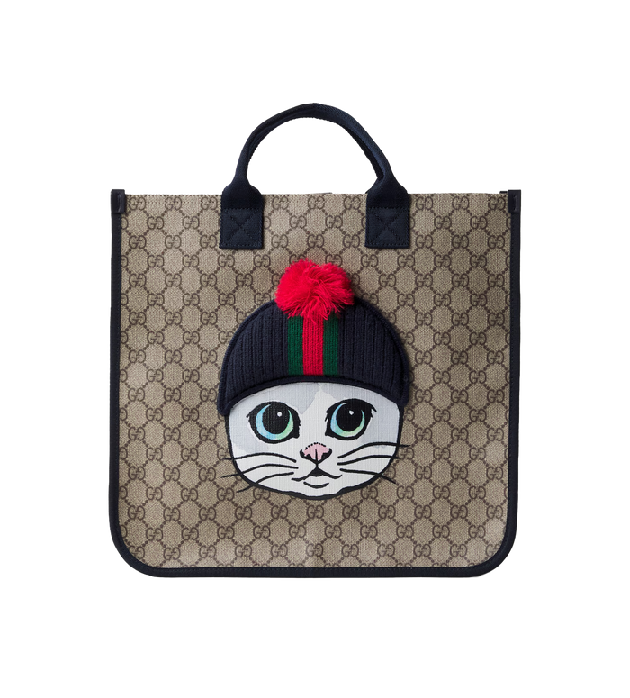 Kids GG Canvas Tote Bag Beige / Ebony