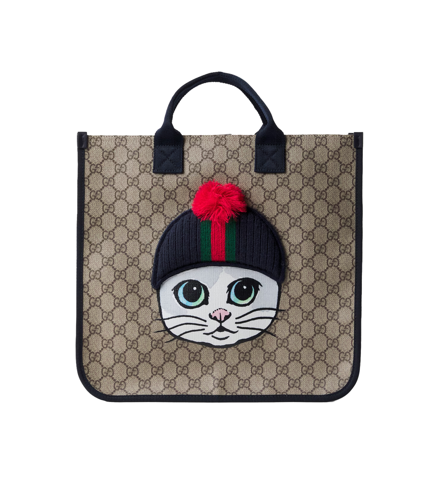 Kids GG Canvas Tote Bag Beige / Ebony